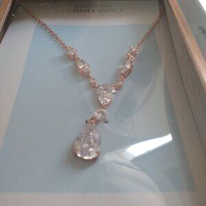 CZ 14k plated  Pear shaped  bridal necklace 18"+